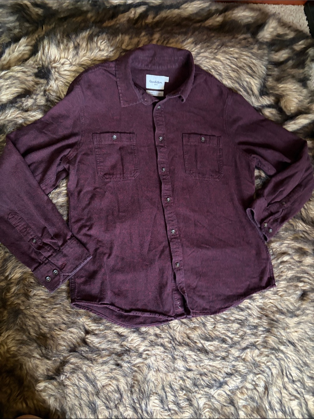 Goodfellow & Co Men's Flannel Burgundy Long-Sleeve Button Down Shirt Size L